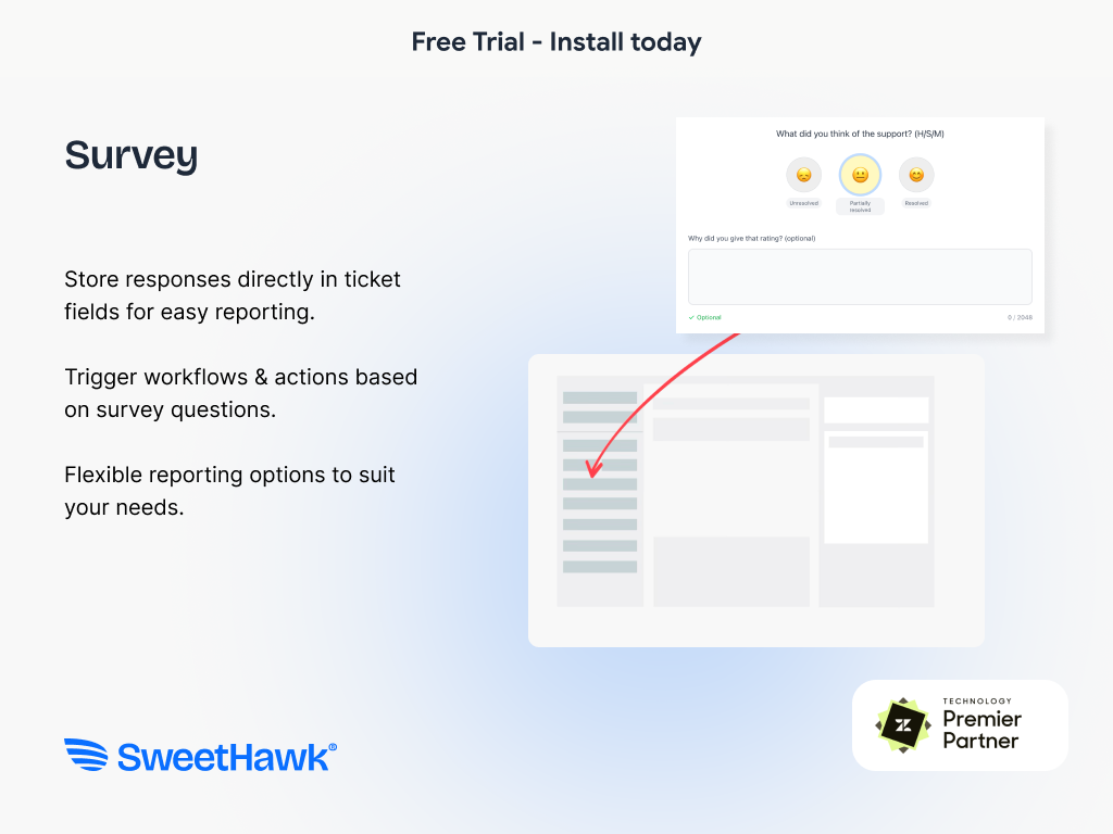Survey feature detail — Reporting and Analytics app on the Zendesk Marketplace